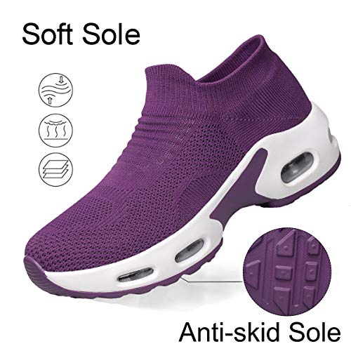 Image of YHOON Women's Walking Shoes Slip-On - Comfortable Work Shoes for Standing All Day, Breathable Air Cushion Nursing Sneakers