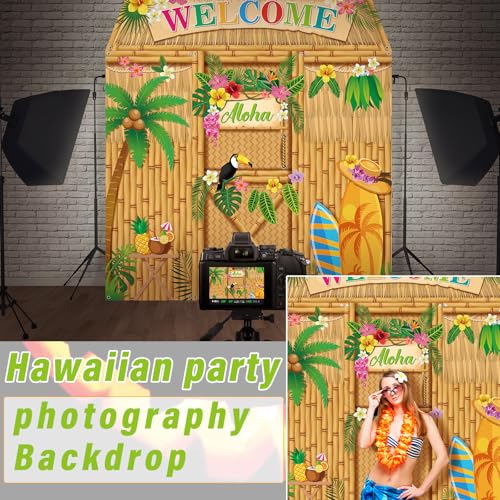 Image of VitalCozy 4 Pcs Hawaiian Party Decorations Aloha Door Covers Summer Tropical Aloha Luau Backdrop Hanging Banner Porch Sign for Indoor Outdoor Decorations Summer Birthday Party Photo Backdrop