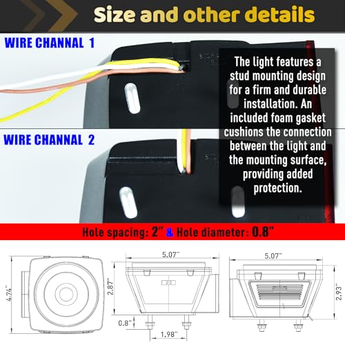 Image of Square Halo 78 LEDs Trailer Lights,Stop Turn License Running Combination Tail Light w /Stud Mount, IP67 Submersible for Under 80 inch Truck Boat RV [PatentPending], DC 12V (Red Lens Red LED)