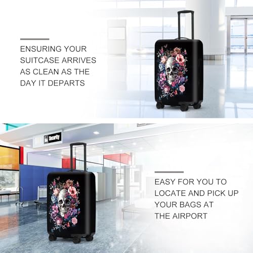 Image of Day of the Dead Luggage Cover, Bohemian Skull & Floral Waterproof Protector, Vibrant Anti-Scratch Design for Suitcases