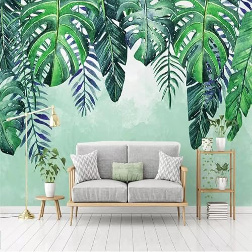 WEITAOSM Mural fotográfico de hojas de plantas tropicales pintado a mano en 3D adecuado para sala de estar, dormitorio, TV, sofá, fondo de pantalla de arte de pared
