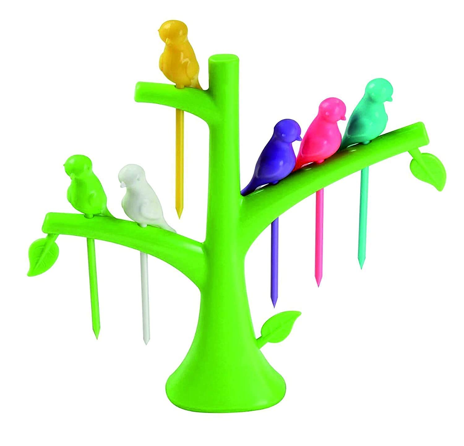 VENIK Plastic Fruit Fork Set with Stand, 6-Pieces, Multicolour