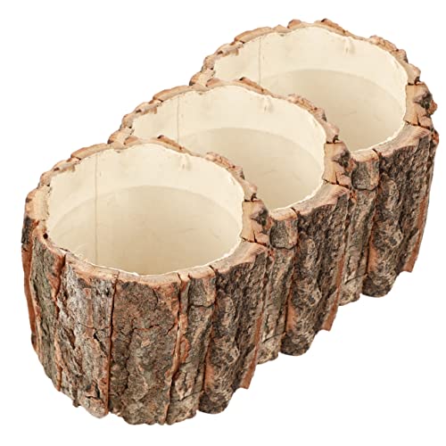 GLEAVI 3Pcs Bark Flower Buckets Rustic Wood Log for Indoor Outdoor Use Flower Containers for Home and Weddings