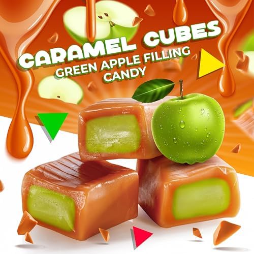 Caramel Candy Individually Wrapped, Green Apple Filling, 1 Lb Bag - 2