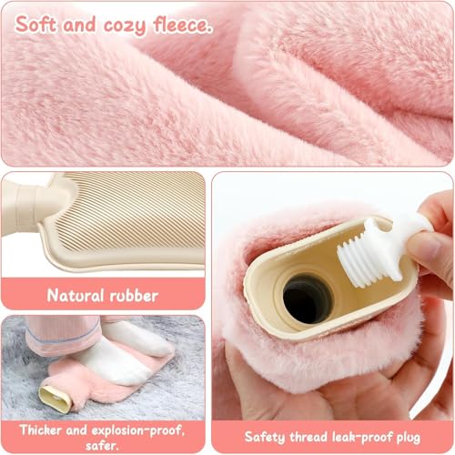 Image of Hot Water Bag with Plush Fur Cover 1 Litre | Medical Grade & Leak-Proof Heating Pad for Pain Relief & Cramps | Hot & Cold Compress for Swelling, Neck, Back, Shoulder, Joint & Menstrual Care (Pastel Pink)