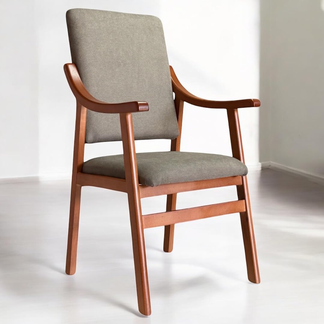 Sillón Alto con reposabrazos de Madera de Haya Color Cerezo tapizado en Marrón