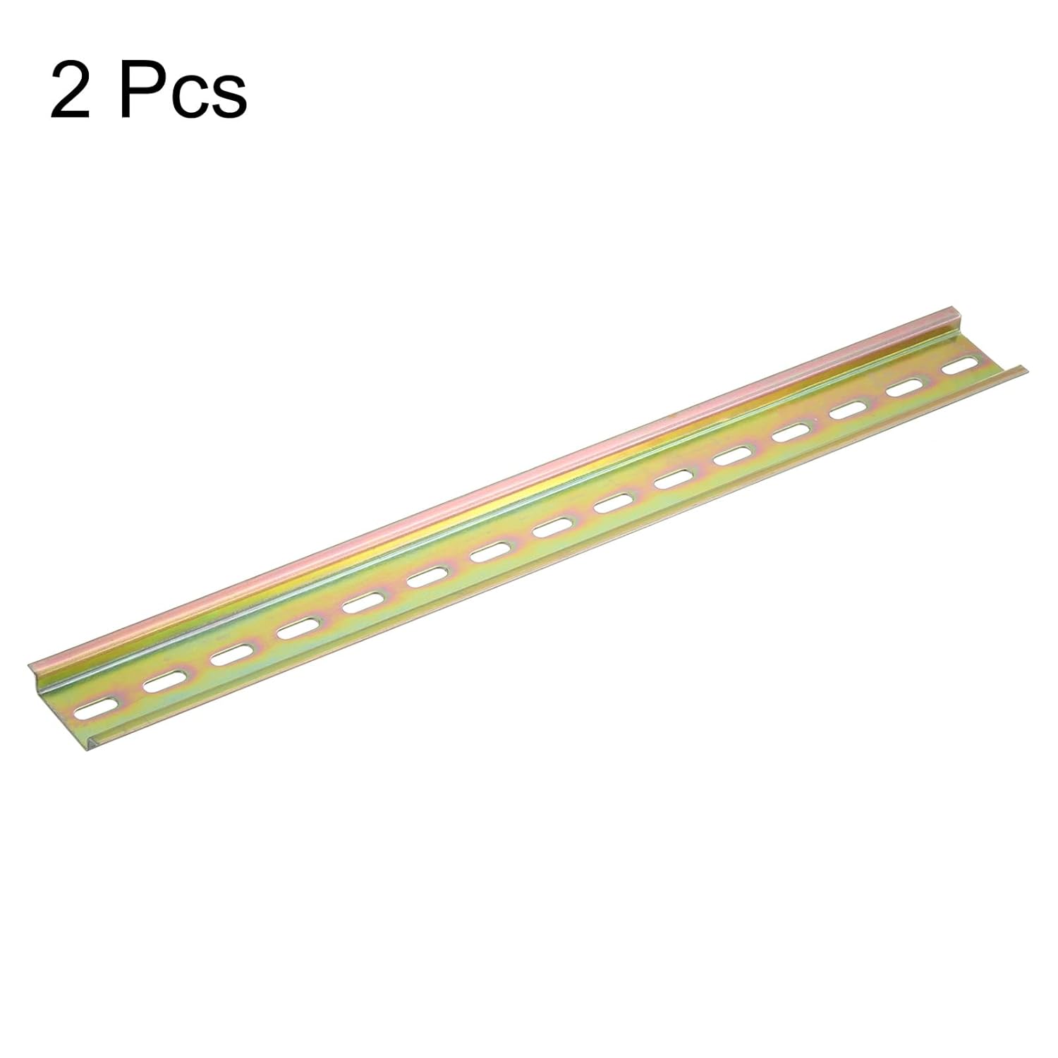 MECCANIXITY 2 Pcs DIN Rail Slotted Iron Mounting Guide 20"(500mm) Long 35mm Wide 7.5mm High Bronze Tone