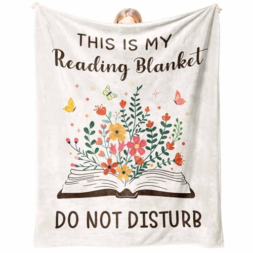 Glydein Book Lovers Gifts for Women Men, Flannel Soft Book Reading Blanket Decor, Reader Gifts for Birthday, Reading Accessories, Bookish Bookworm Gift - 60'' x 80''
