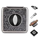 Photo Gallery clzoong taglierina per sigari 4 in 1, in acciaio inox a v, doppia lama con punzonatura per sigari, supporto per sigari, amplificatore adatto per sigari a 52 anelli, confezione regalo (argento) Photo Gallery clzoong taglierina per sigari 4 in 1, in acciaio inox a v, doppia lama con punzonatura per sigari, supporto per sigari, amplificatore adatto per sigari a 52 anelli, confezione regalo (argento)