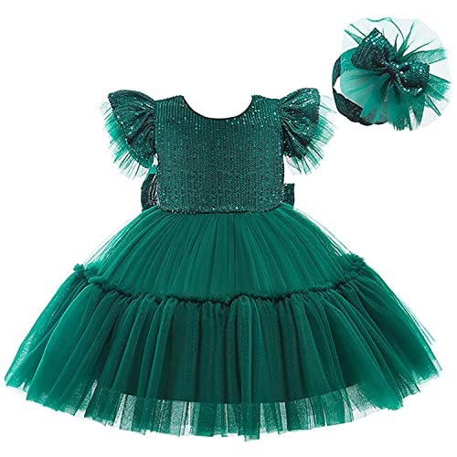 Baby Girl Flower Party Special Occasions Princess Dress Flutter Sleeve Pageant Dresses Tutu Tulle Dance Birthday Gown Dresses 4T 5T (Green 120) #TOP1