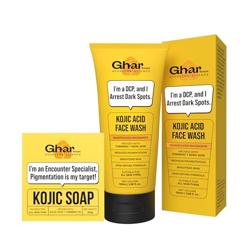 Image of Ghar Soaps Kojic Acid Face Wash & Soap | With Kojic Acid, Niacinamide & Turmeric | Fades Pigmentation, Dark Spots & Sun Damage | Brightening & Skin Lightening | For Men & Women | For All Skin Types