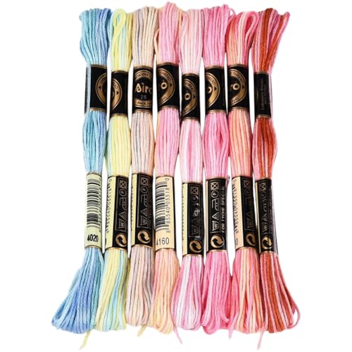 Image of 8 Skeins 70 Yards 6 Ply Variegated Cross Stitch Floss Polyester Gradient Embroidery Thread Colorful Friendship Bracelet String Yarn Bulk for Sewing Making Jewelry Needlecraft Knitting DIY