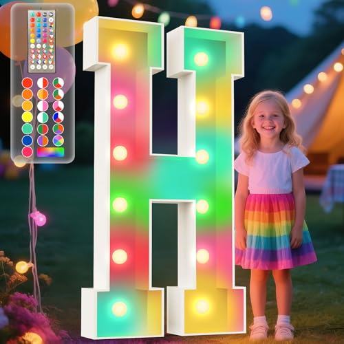 Image of Ledido 4FT Colorful Marquee Light Up Letter H for Party | 34 Colors Changing Marquee Letter 4 Feet Tall with Remote, Big Letters for Party Wedding Graduation Birthday Decorations