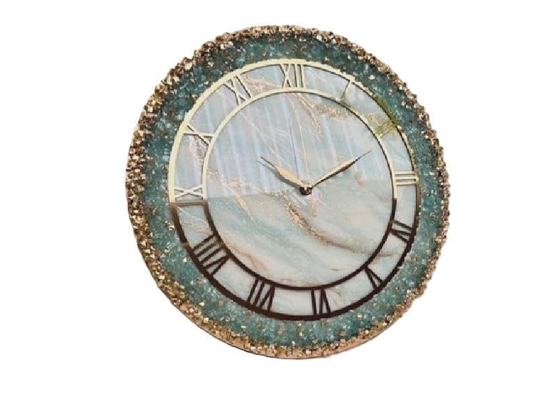 Handmade Resin Wall Clock with Roman Numerals – Luxury Effect Designer Wall Clock with Gold Finish, Silent Quartz Movement, Modern Home & Office Décor | (Design-1)-image-46