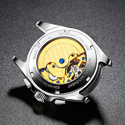 Image of OUPINKE Watches for Men Automatic Skeleton Self Winding Dress Wrist WatchBusiness Waterproof Luminous Tungsten