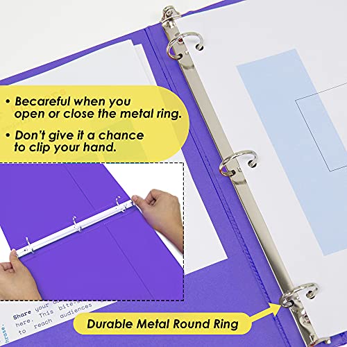 Image of BAZIC Products 1 /2 inch Purple 3-Ring View Binder, Round Ring, 2 Pockets | round rings, 1 /2 in Purple view 3-ring binder, 2 inside pockets, holds up to 100 sheets, Durable poly cover, 2 Pockets