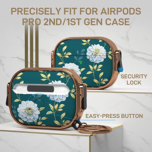 Image of Maxjoy for AirPods Pro 2nd /1st Generation Case with Lock, Cute AirPods Pro 2 Case Lock Protective Hard AirPod Pro Cover for Women Girly with Keychain for Airpod Pro (2023 /2022 /2019), Floral