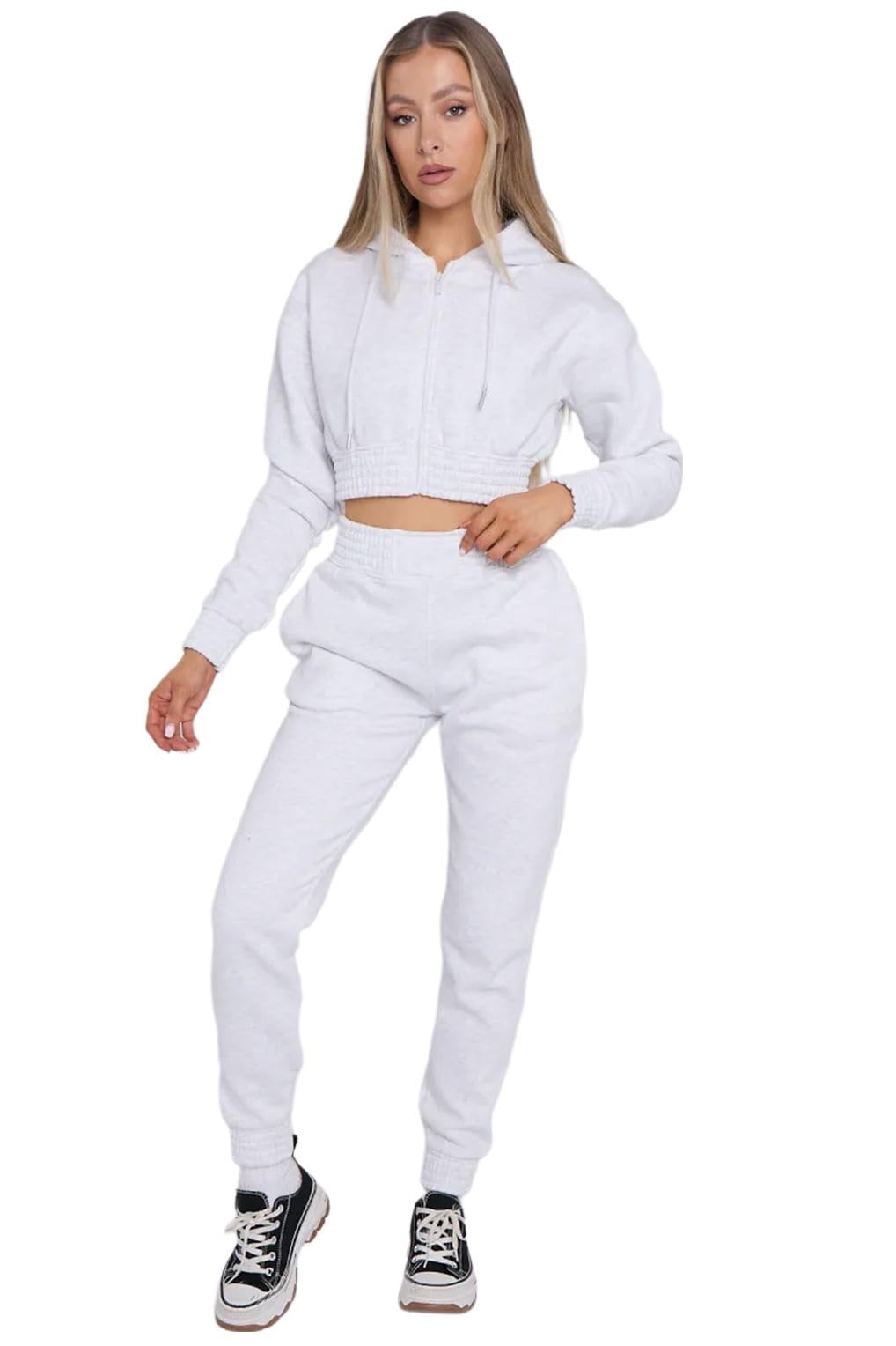 Damska bluza z kapturem zestaw dresowy, bluzy z kapturem na zamek błyskawiczny przycięty top z wąskimi nogawkami jogging polar odzież wypoczynkowa, bluzy z długim rękawem z dolnymi spodniami