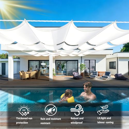 Toile d'ombrage rétractable 2x17m blanche imperméable pour pergola