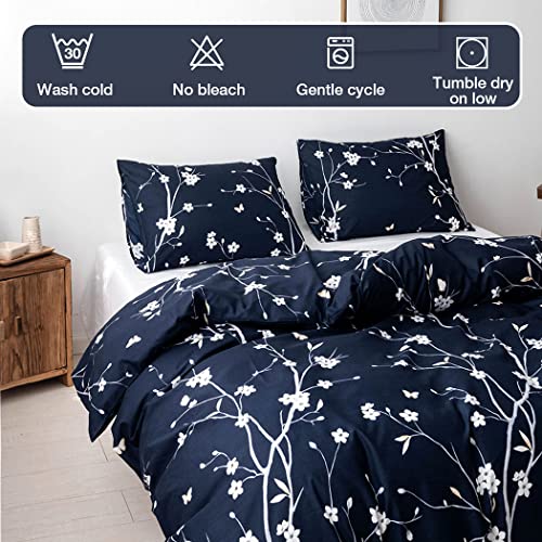 Lekesky King Size Duvet Cover Sets Blue, Floral Bedding Sets Soft Microfiber - Image 3