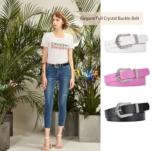 COTIM COYIN Women's PU Leather Belt Alloy Buckle With Crystal Diamond for Jeans Dresses Pants4