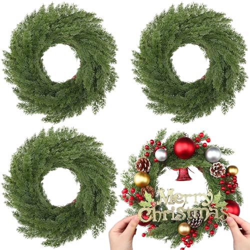 Zeyune Christmas DIY Green Wreath 14 Inch Artificial Christmas Wreaths