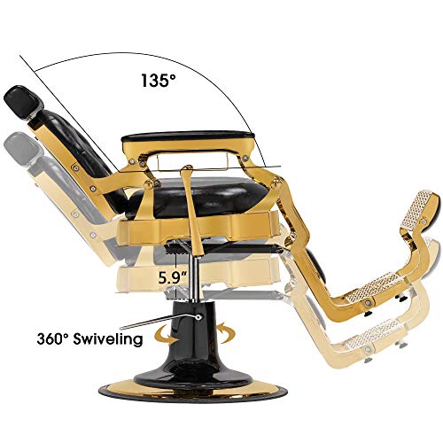 Barberpub Vintage Barber Chair Heavy Duty Metal Frame All Purpose Hydraulic Recline Salon Beauty Spa Equipment 2947 (Gold) #TOP6