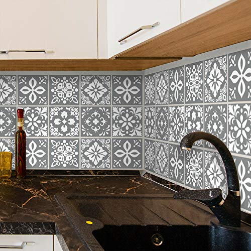 WALPLUS Credence Adhesive pour Cuisine 15x15 cm Carrelage Adhesif Mural Cuisine Peler et Coller Carreaux Adhesif Salle de Bain Amovible Gris Foncé Stickers...