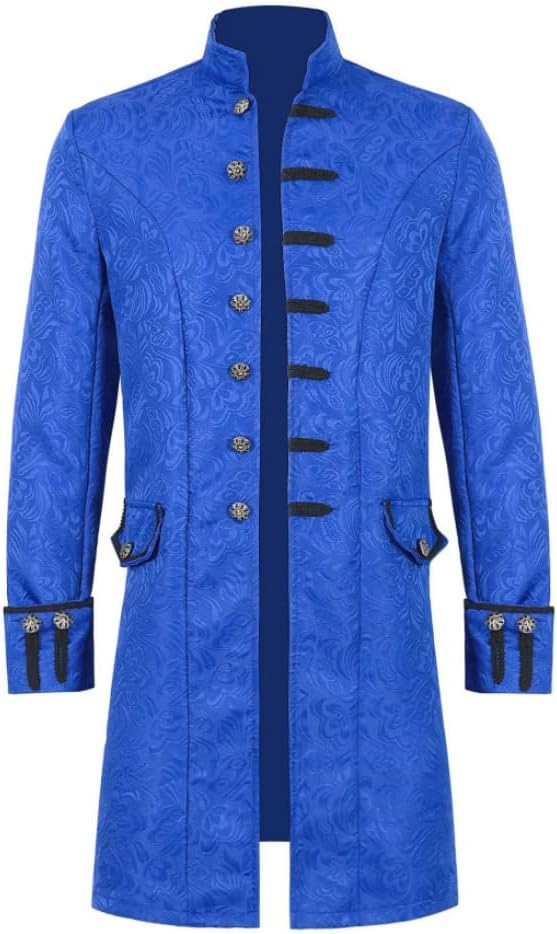 Men's Steampunk Jacket Vintage Jacquard Tailcoat Jacket Gothic Long Frock Coat Victorian Uniform Halloween Costume