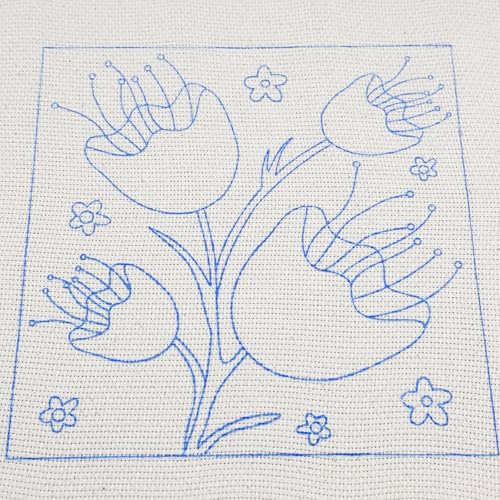 Image of Allazone Punch Needle Starter Kit, Punch Needle Embroidery Kit Frame, Square Fabric with Flower Pattern, Hoop, Yarns (Blue)