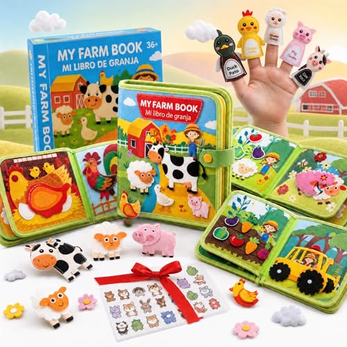 Libro Sensorial Montessori Bilingüe español/inglés. Bebés y Niños 1-5 Años, Busy Board montessori, juegos sensoriales autismo, Pegatinas extras, Juguete Montessori, regalo cumpleaños, viaje