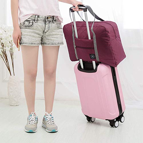 2 Pack Foldable Travel Duffel Bag, Lightweight Carry On Luggage Bag for Women and Men, Waterproof Multipurpose Sport Duffle for Sports, Gym, Vacation (wine red)