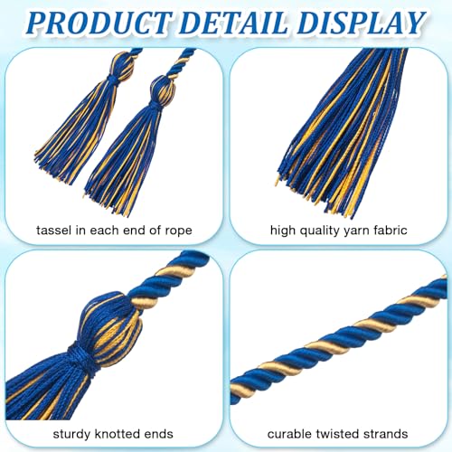 Image of ONUPGO Gold Royal Blue Graduation Cord, Graduation Honor Cords Rayon Braided Tassel Cord for 2026, 68 inch Polyester Yarn Long Robe Honor Rope for Graduation Students, Bachelor Gown