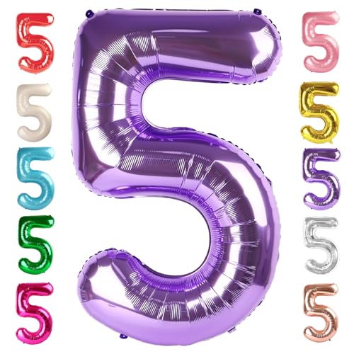 Image of 5 Balloon Numbers Birthday Decorations, 40In Purple Balloons for Men Women | Eye-catching Appearance, Perfect Decorative Centerpieces, Convenient Self-sealing Structure, Widely for Various Occasions