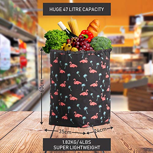 Hoppa 57L Einkaufstrolley Groß Einkaufsroller Wasserdicht Einkaufswagen Wagen (Schwarz Flamingos) – Bild 6