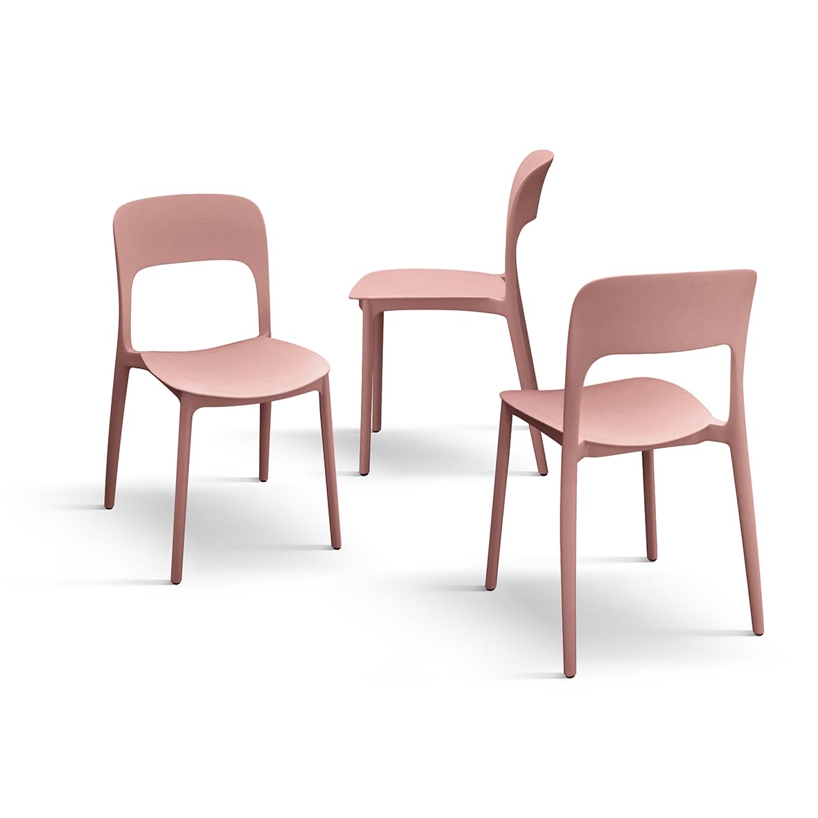 PAZZO DESIGN Chaise Luana, Ensemble de 4 chaises, Rose, polypropylène, Cuisine, Salle à Manger, Jardin, Empilables - id_1956