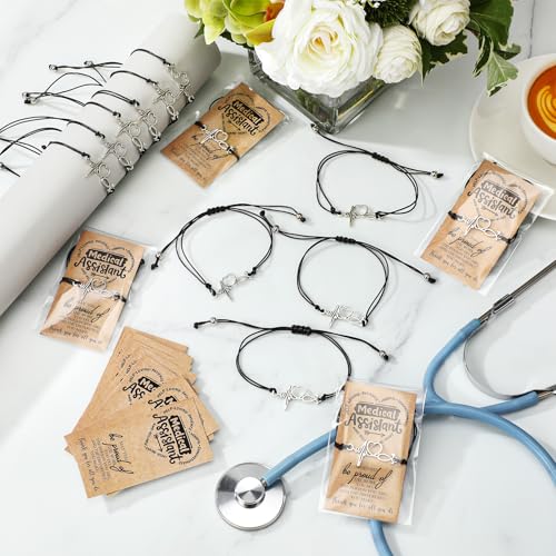 Sasylvia 30 Set Medical Assistant Appreciation Gifts Bulk Employee Inspirational Bracelet Positive Bracelet Motivational Card Gifts for Medical Assistant Volunteer Teacher Staff Coworkers4