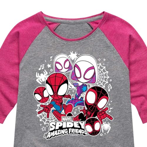 Marvel Spider-Man and His Amazing Friends - Spidey Friends Stickers - Toddler and Youth Girls Shirt Tail Raglan3
