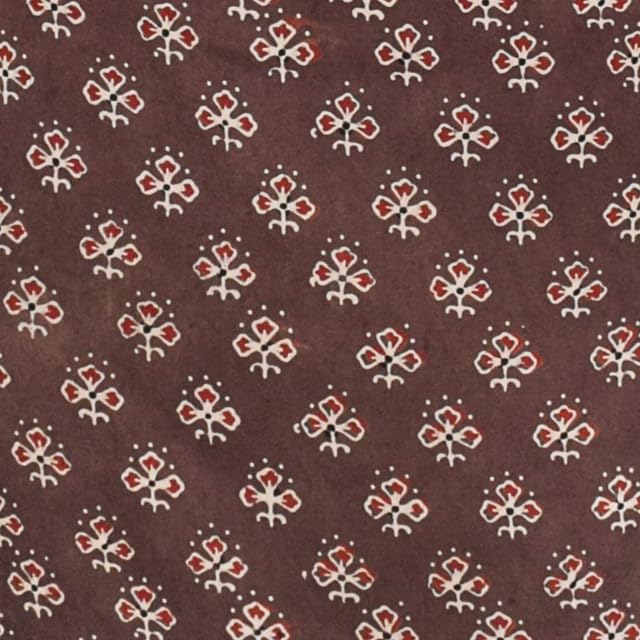 Image of Ethnics of Kutch Women's Ajrakh Modal Silk Natural Dye Hand Block Print Unstitched Kurta Fabric Mtr Length (2.5 Mtrs - Brown 17101E)