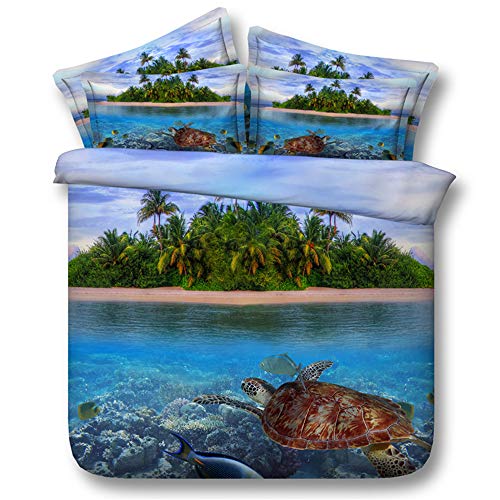 Housse de couette motif tortue en relief 3D et son ensemble de lit en microfibre