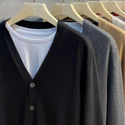 Men Knitting Sweaters Cardigan V Neck Solid Color Sweater Casual Warm Sweater Long Sleeve Button Down Sweater3