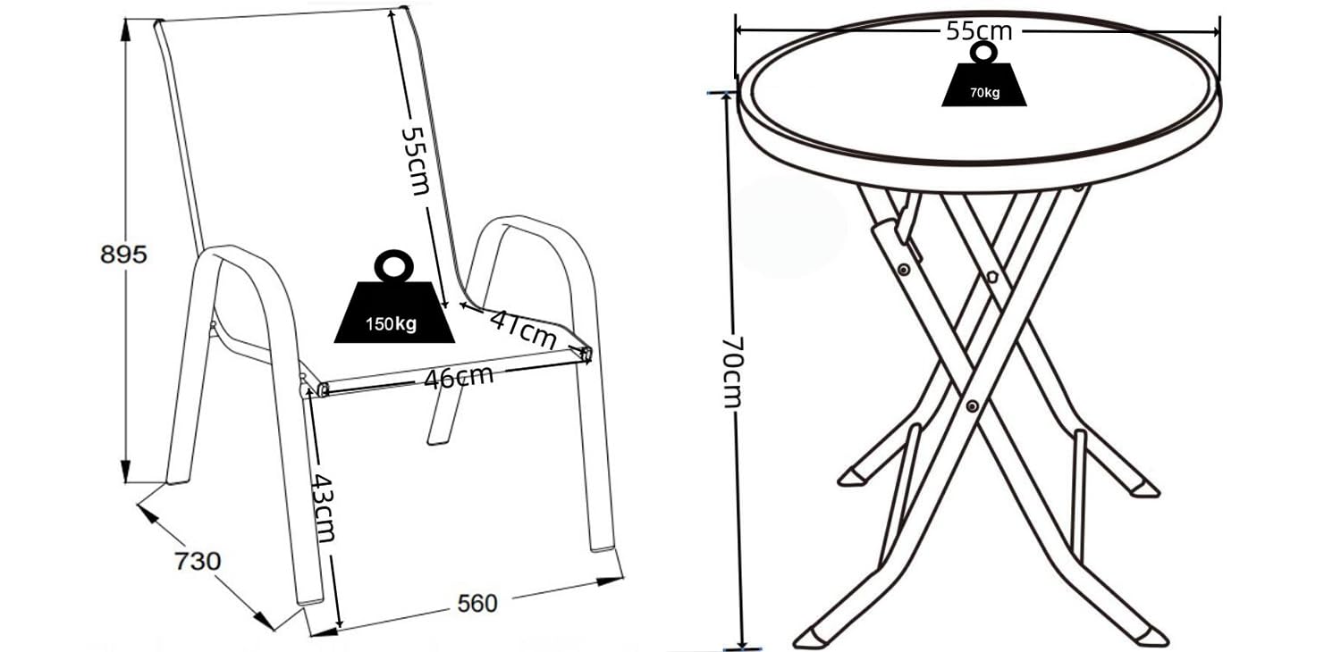 VCM 3-TLG Gartenmöbel Set | Sitzgruppe Essgruppe | 1xTisch, 2X Stühle | Tisch Maße ca. H. 70 x B. 55 x T. 55 cm | Garten Set - Sonlas Anthrazit