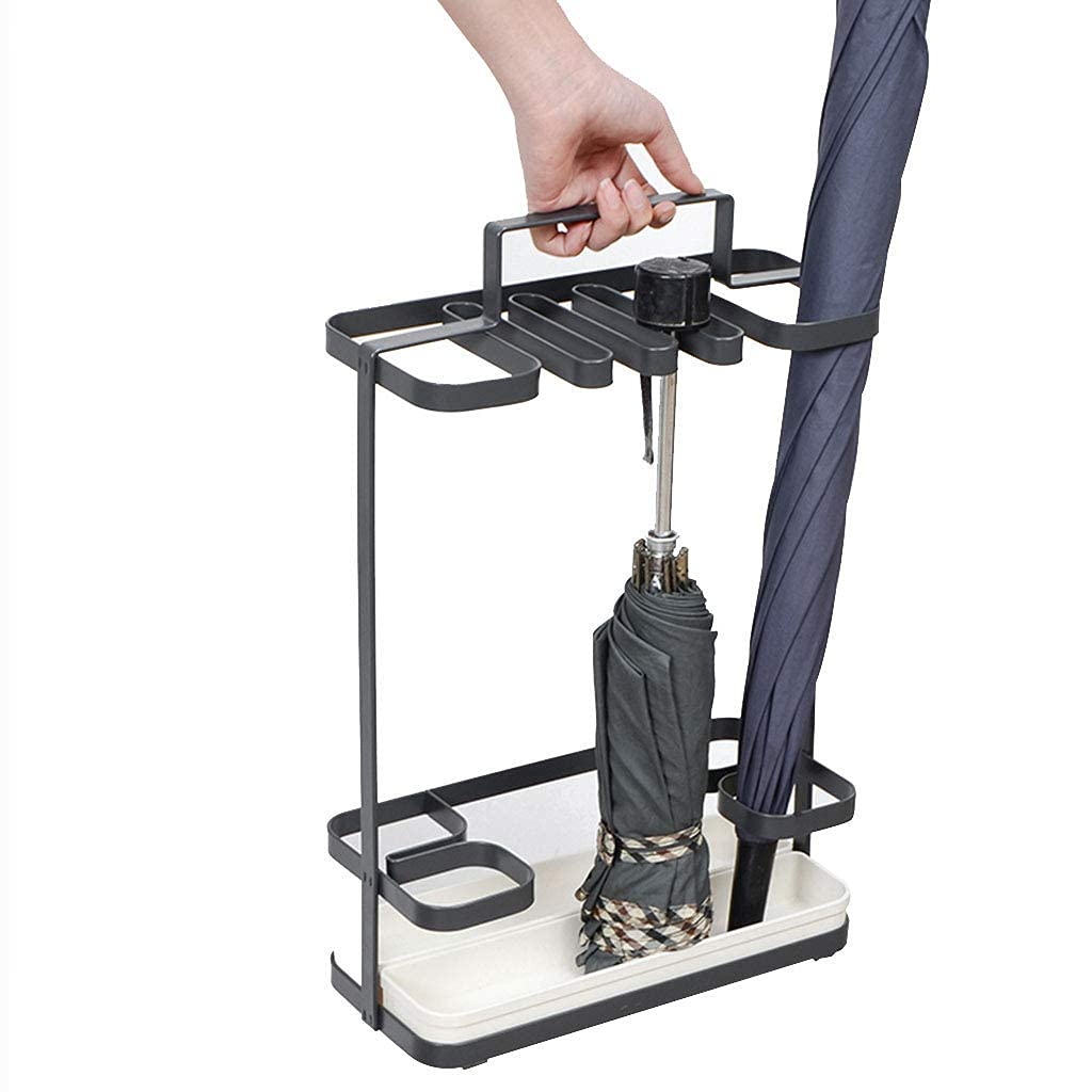 Porte-parapluie Avec Bac Gouttes - Support Canne Et Parapluie, Acier Inoxydable, Noir, Pour Entrée - 7