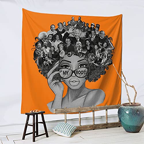 Orange Afro American Tapestry 59X59' Black Girl Tapestry Art Celebrity In My Head Orange African American Tapestry Wall Hanging Inspirational Gift Tapestry Wall Decor Tapestry For Home Decor Bedroom #TOP3
