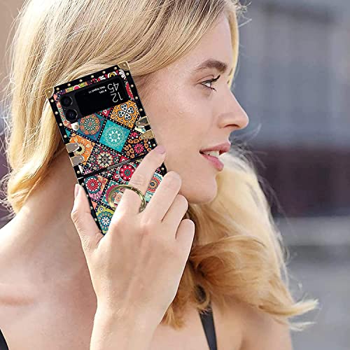 B-Wishy For Samsung Galaxy Z Flip 3 5G With Kickstand Ring Holder,Square Rivet For Girls Women Crystal Anti- Shock Slim Shockproof Tpu Cover Phone Case For Samsung Galaxy Z Flip 3 5G(Boho) #TOP6