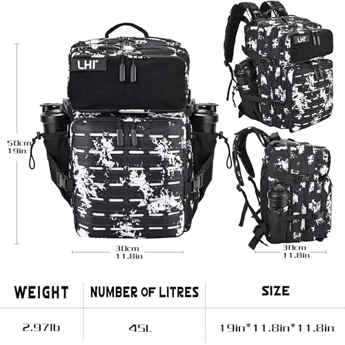Image of LHI Tactical Military Backpack for Men 25L /45L Large Molle Army Assault Pack 3 Day Hiking Rucksack With Bottle Holder