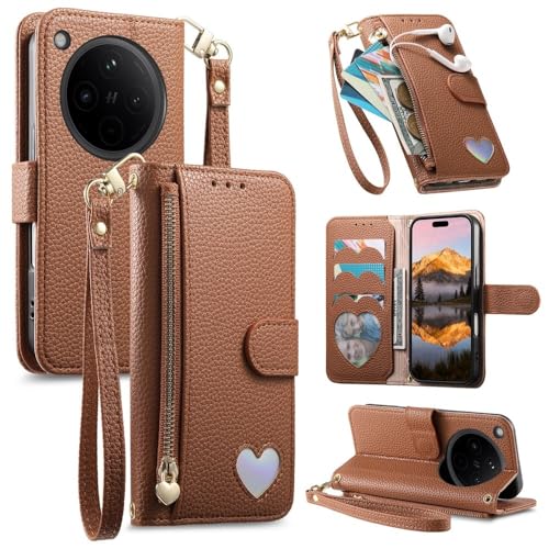 Housse Oppo A79 5G avec fermeture éclair, sacoche bandoulière marron pour les sorties