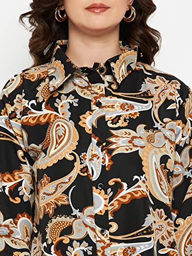Image of Fashfun Women's Shirt (Floral Pink Crepe Top with Mandarin Collar & Full Sleeve)