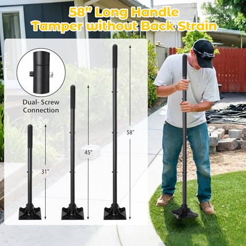 Tamper Tool, Heavy Duty 8"x 8" Steel Ground Tamper Tool for Garden Yard, Metal Hand Landscaping Tampers for Dirt, Soil,Concrete,Asphalt,58 Inch Long Handle,Driveway Repairing, Pathway Ground Leveling - Image 3