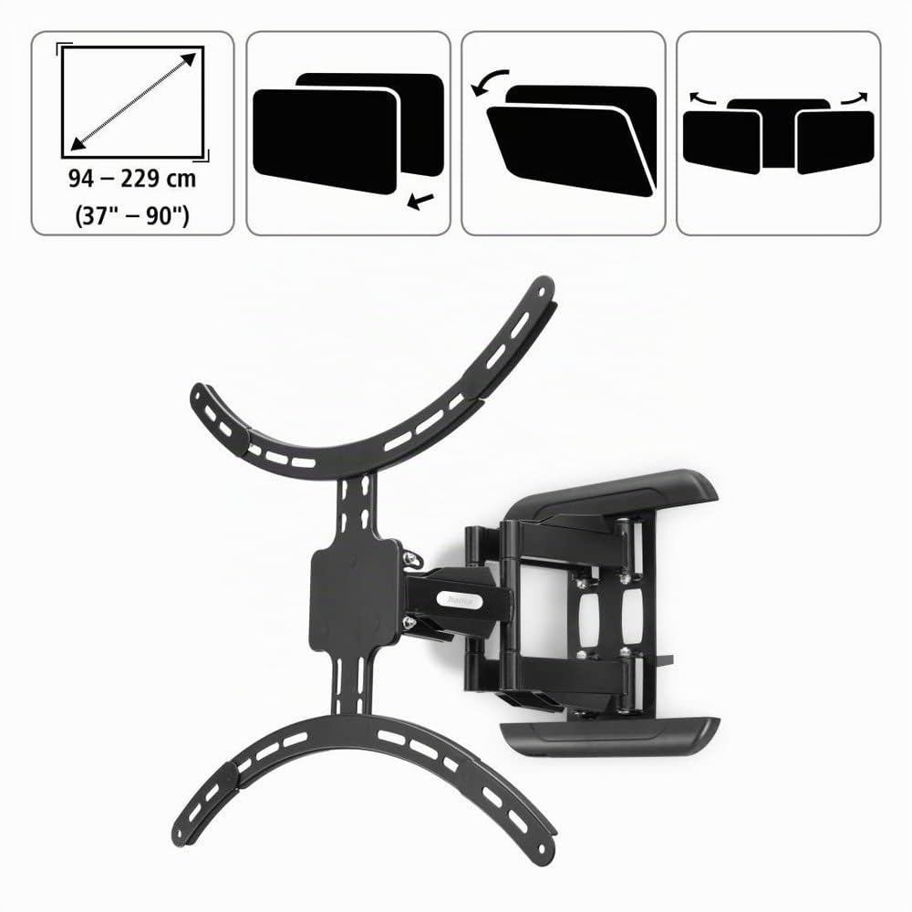 Hama TV-Wandhalterung 37“ - 90“ (TV-Halterung schwenkbar bis 120°, neigbar, ausziehbar, geringer Wandabstand 6,6 cm, Fernsehhalterung bis VESA 600x500, Traglast 50 kg, inkl. Fischer-Dübel) schwarz